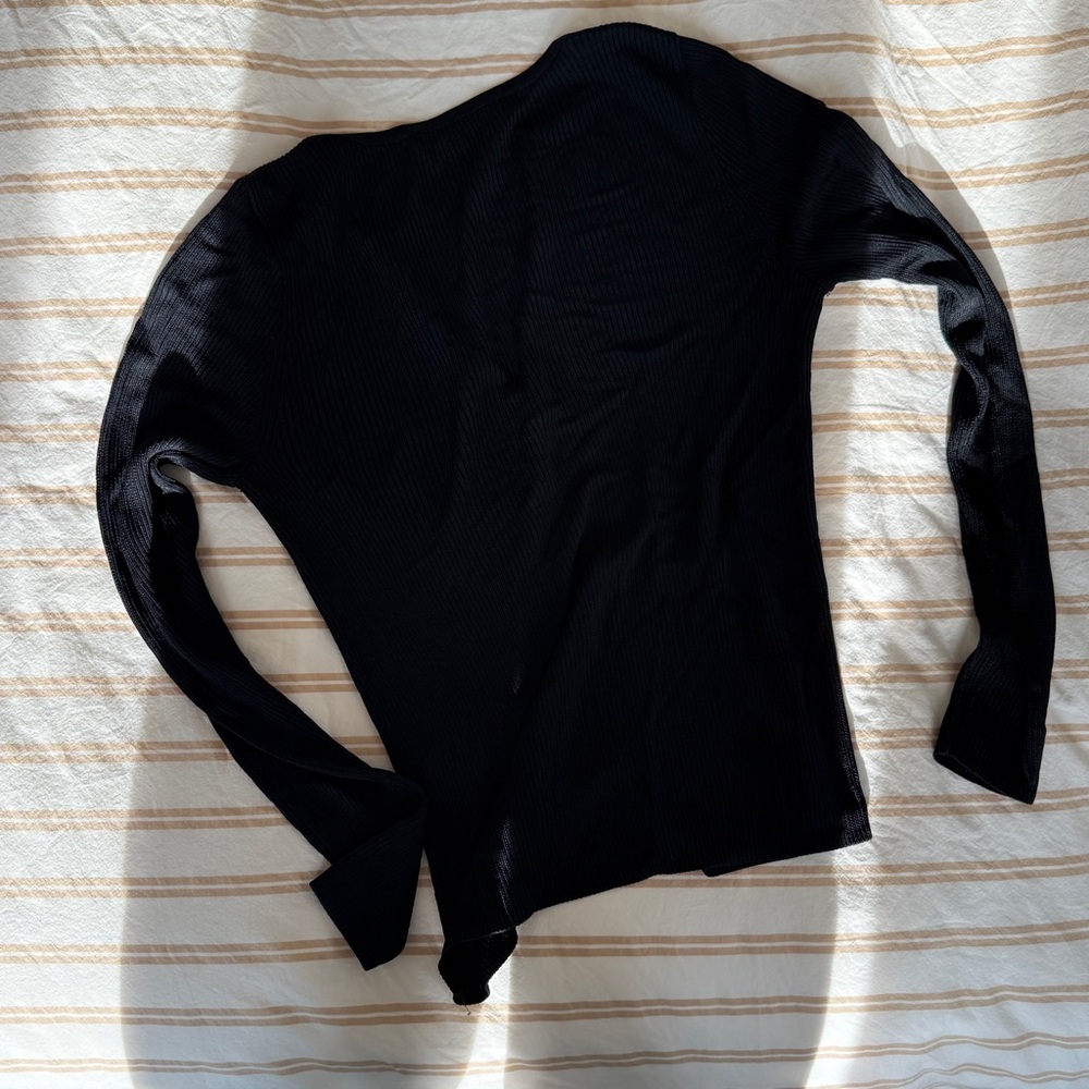 Black Ribbed Button-Up Women's Top - Picture 5 of 5